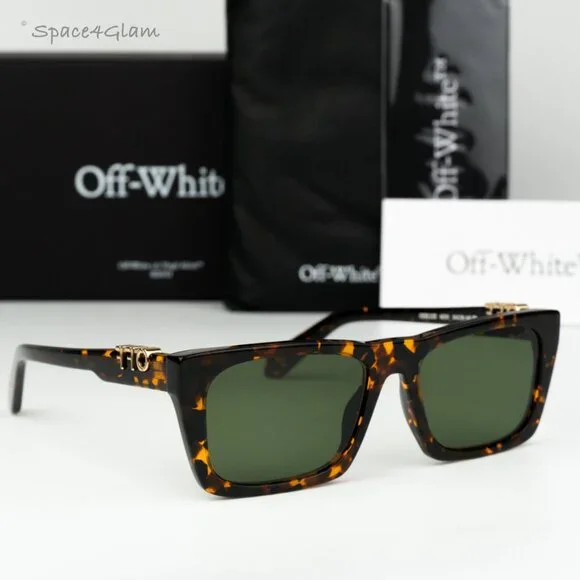 Off-White Men Sunglasses Havana Green Square OERI13E ALBANY 6055 NEW AUTHENTIC - Picture 3 of 9